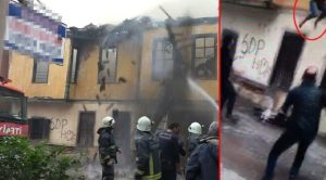 250 yıllık bina alev alev alev yandı! Bir kadın pencereden atladı